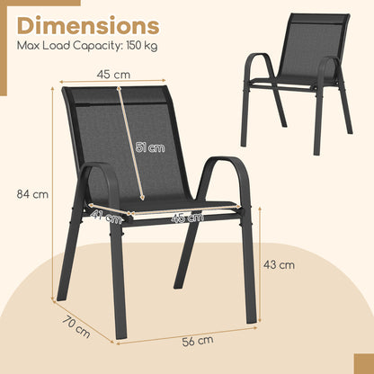 Set of 4 Patio Chairs with Armrests for Garden Deck and Porch-Black