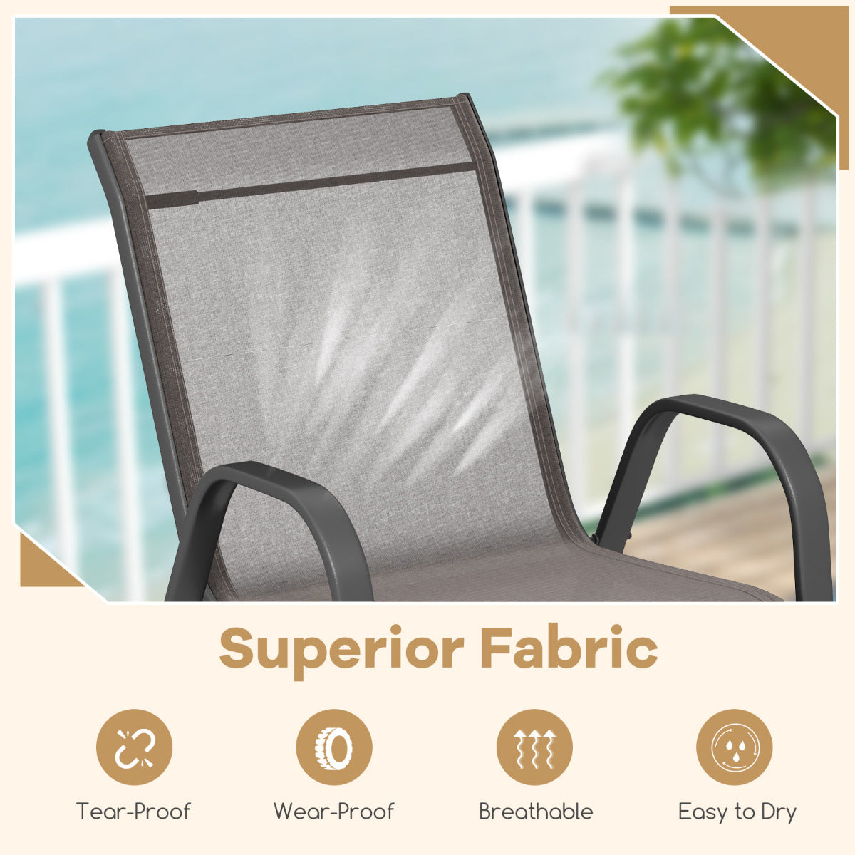Set of 4 Patio Chairs with Armrests for Garden Deck and Porch-Grey