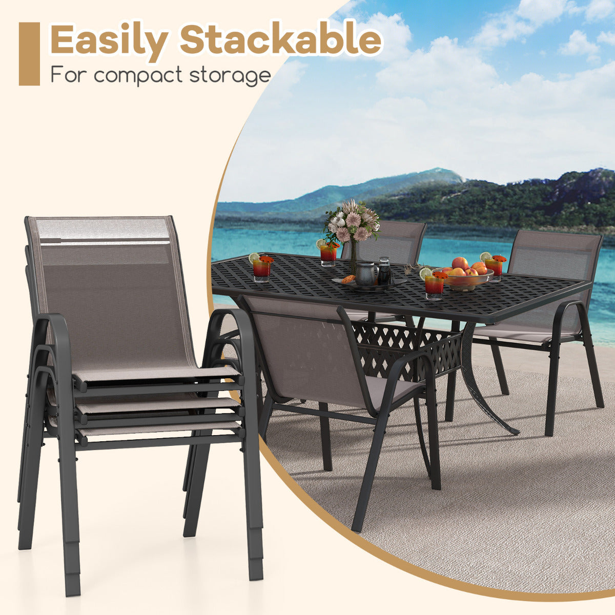 Set of 4 Patio Chairs with Armrests for Garden Deck and Porch-Grey