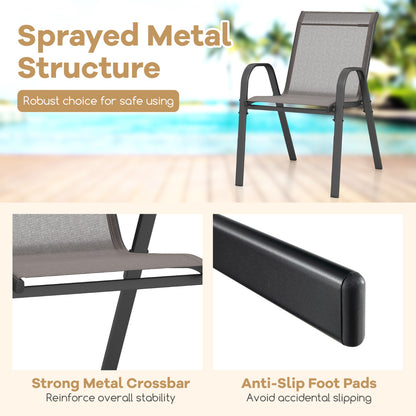 Set of 4 Patio Chairs with Armrests for Garden Deck and Porch-Grey