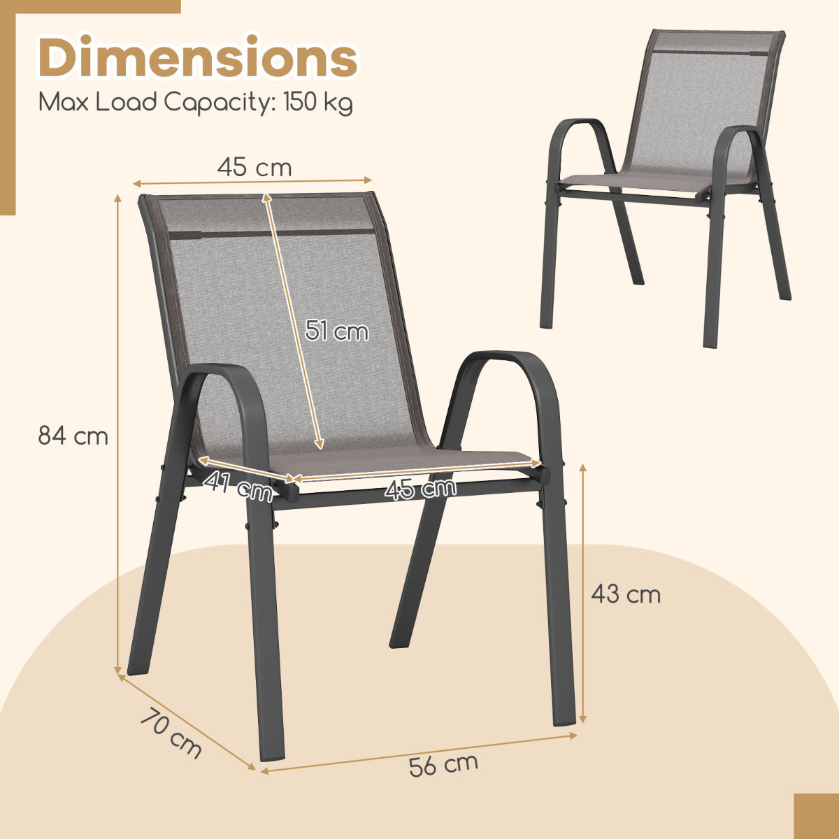 Set of 4 Patio Chairs with Armrests for Garden Deck and Porch-Grey