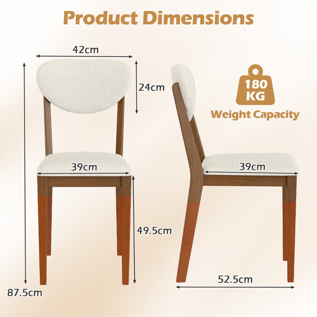 Set of 4 Sherpa Dining Chairs with Rubber Wood Legs-Walnut