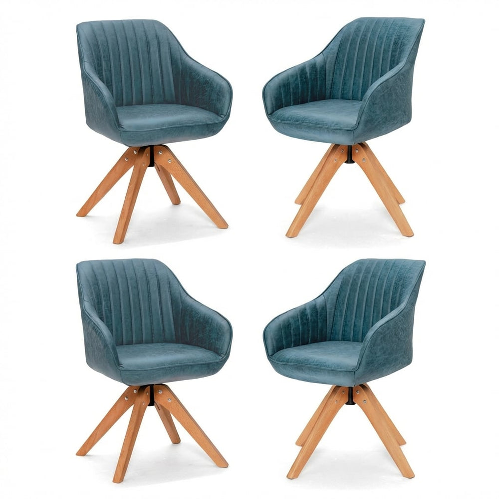 Set of 4 360° Swivel Accent Chair with Solid Wood Legs-Blue