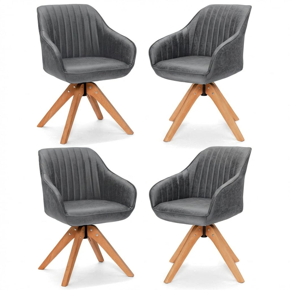 Set of 4 360° Swivel Accent Chair with Solid Wood Legs-Grey