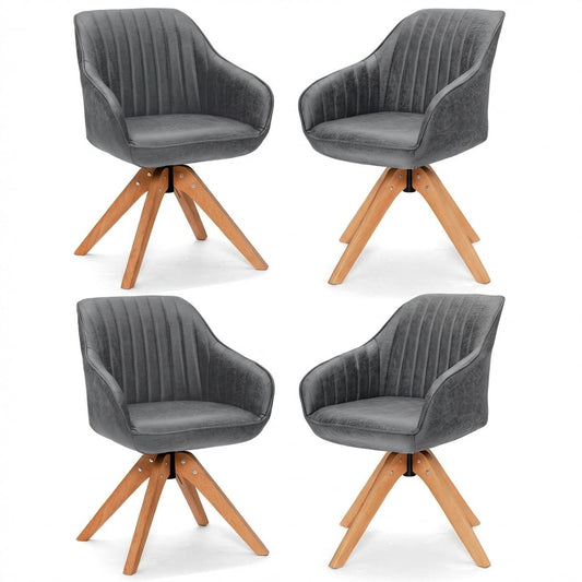 Set of 4 360° Swivel Accent Chair with Solid Wood Legs-Grey