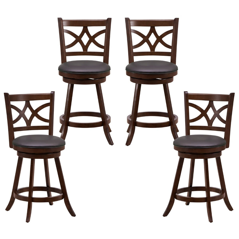 61/74 cm Set of 4 Swivel Counter Height Bar Stools with Backrest and Footrest-61 cm