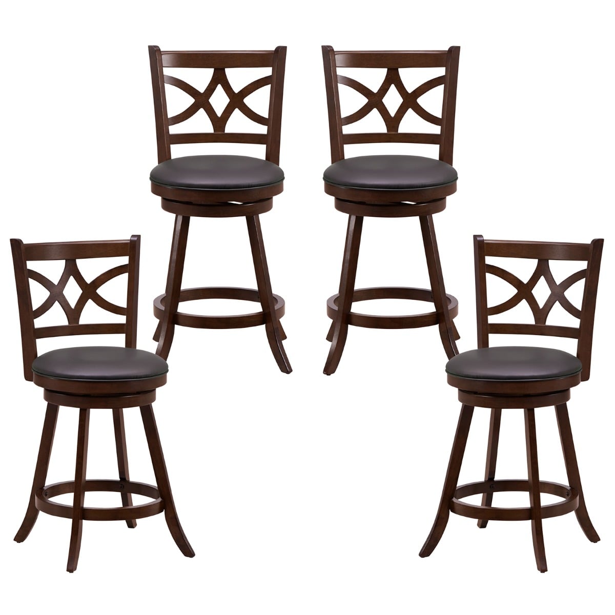 61/74 cm Set of 4 Swivel Counter Height Bar Stools with Backrest and Footrest-61 cm
