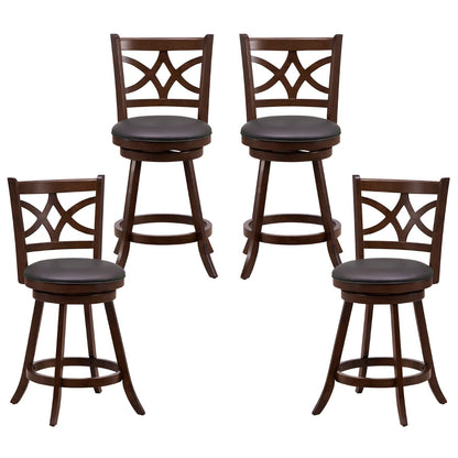 61/74 cm Set of 4 Swivel Counter Height Bar Stools with Backrest and Footrest-61 cm