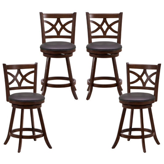 61/74 cm Set of 4 Swivel Counter Height Bar Stools with Backrest and Footrest-61 cm