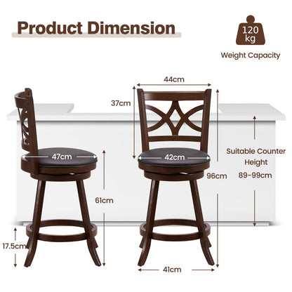 61/74 cm Set of 4 Swivel Counter Height Bar Stools with Backrest and Footrest-61 cm