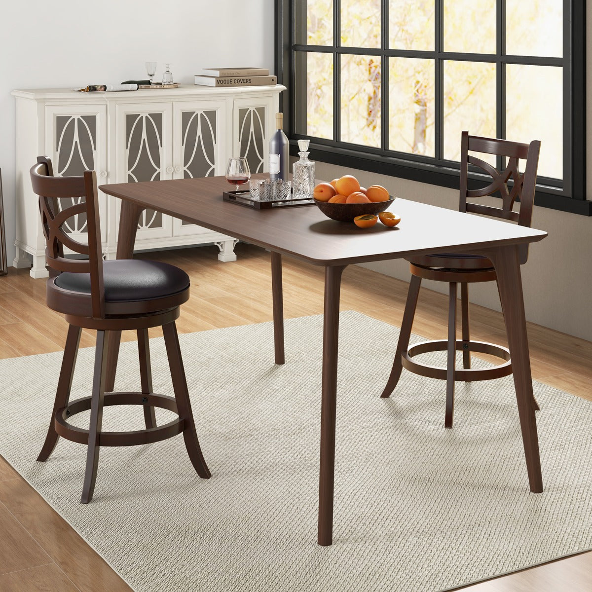 61/74 cm Set of 4 Swivel Counter Height Bar Stools with Backrest and Footrest-61 cm