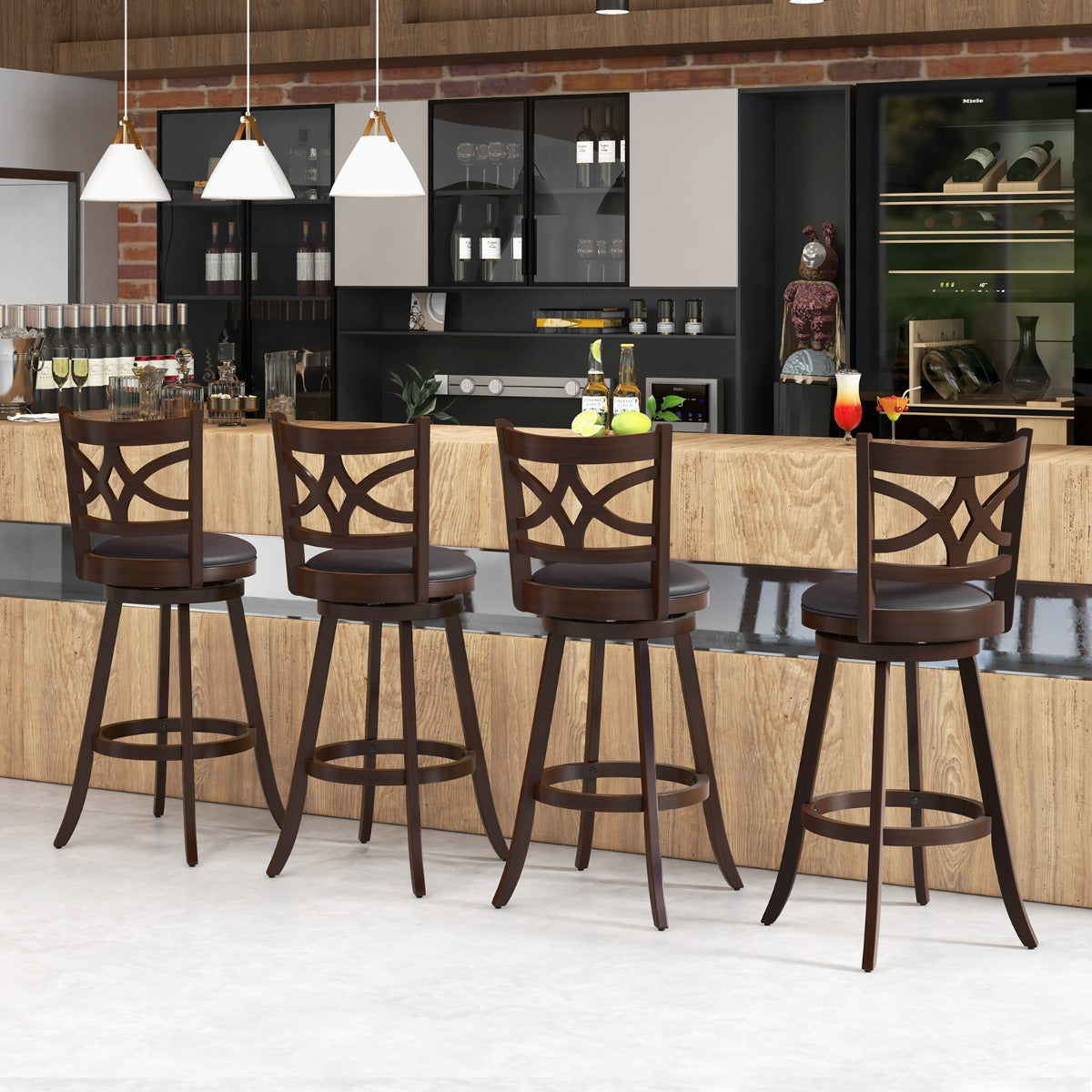 61/74 cm Set of 4 Swivel Counter Height Bar Stools with Backrest and Footrest-74 cm