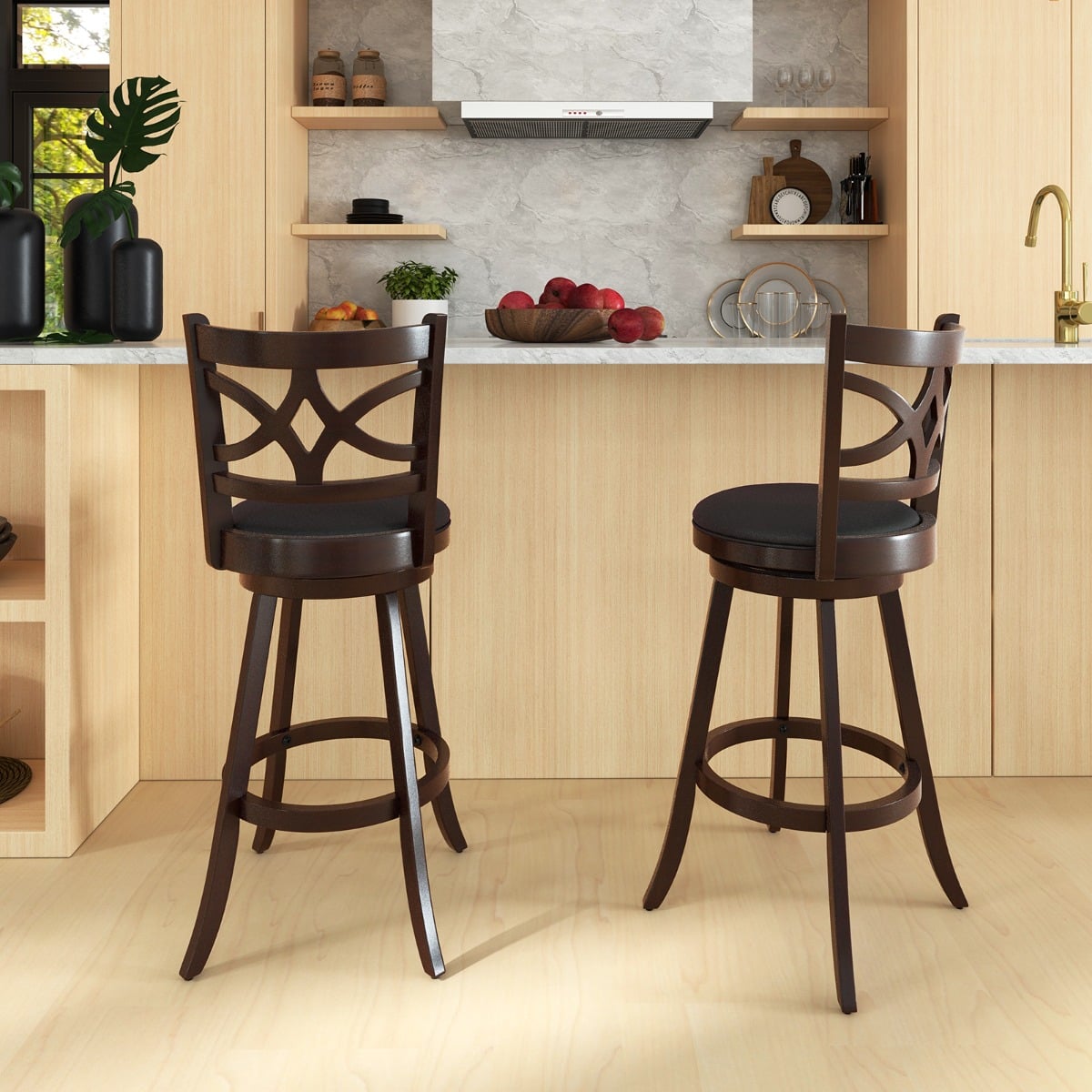 61/74 cm Set of 4 Swivel Counter Height Bar Stools with Backrest and Footrest-74 cm