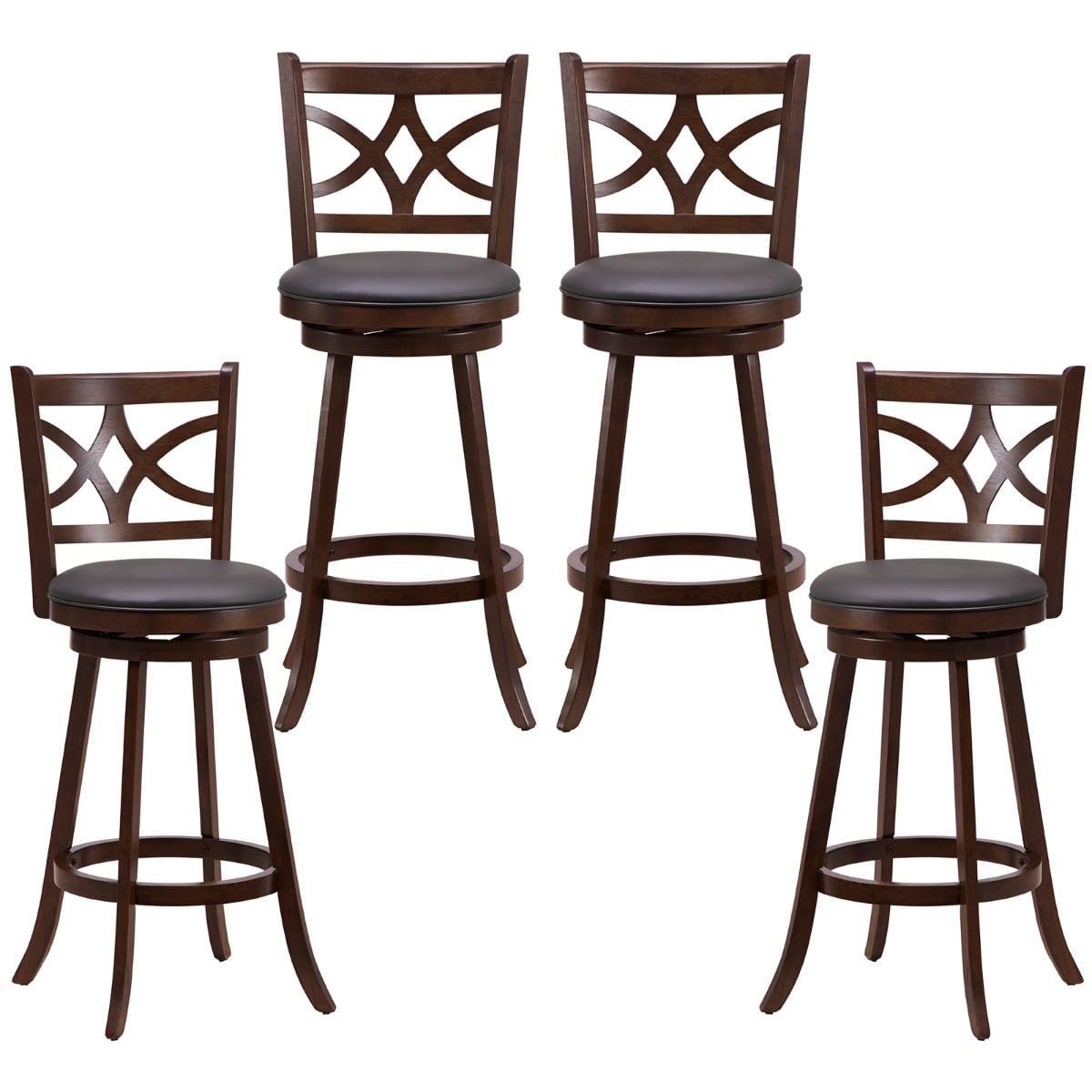 61/74 cm Set of 4 Swivel Counter Height Bar Stools with Backrest and Footrest-74 cm