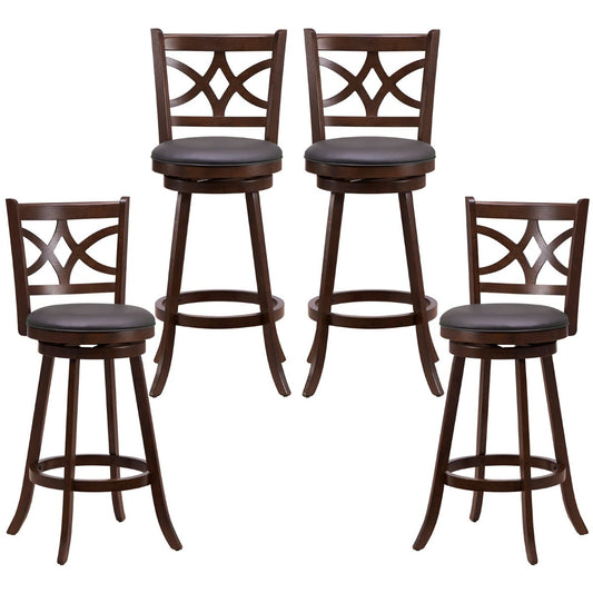 61/74 cm Set of 4 Swivel Counter Height Bar Stools with Backrest and Footrest-74 cm