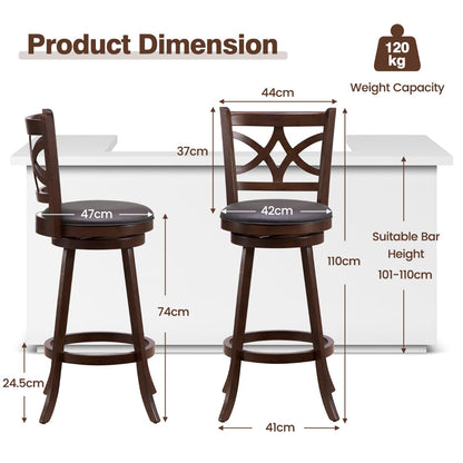 61/74 cm Set of 4 Swivel Counter Height Bar Stools with Backrest and Footrest-74 cm