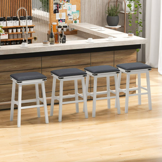Set of 4 Upholstered Bar Stool 76cm Backless Height Bar with Footrest-White