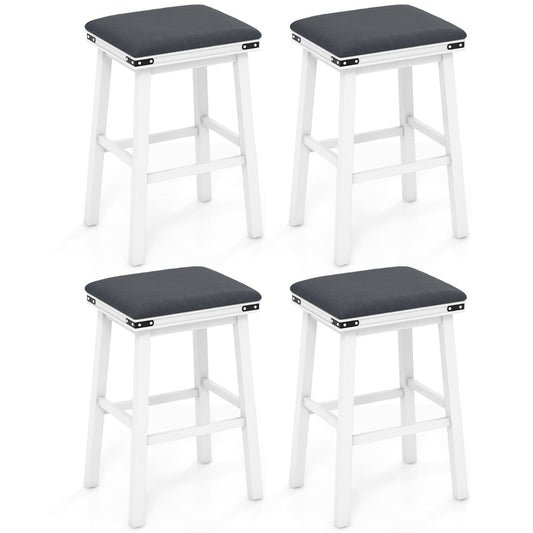Set of 4 Upholstered Bar Stool 76cm Backless Height Bar with Footrest-White