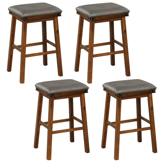 Set of 4 Upholstered Bar Stool 76cm Backless Height Bar with Footrest-Brown