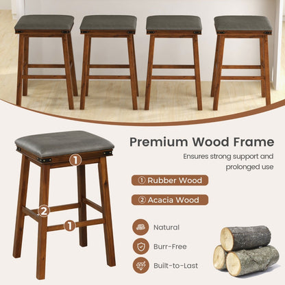 Set of 4 Upholstered Bar Stool 76cm Backless Height Bar with Footrest-Brown