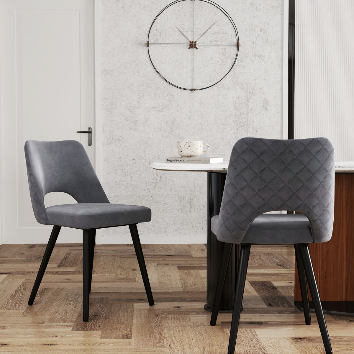 Set of 4 Upholstered Living Room Chair with High-density Sponge Cushion-Grey
