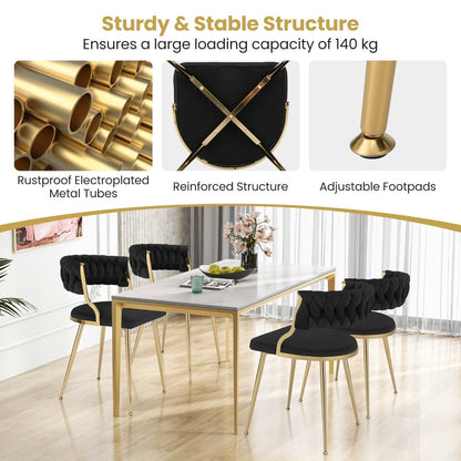 Set of 4 Velvet Dining Chair with Metal Legs and Woven Back-Black