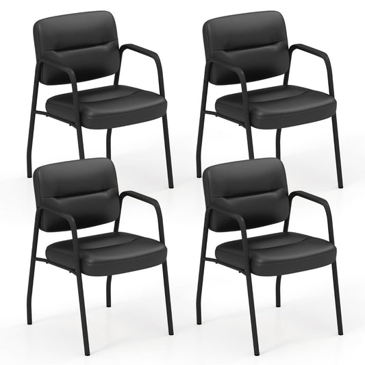 Set of 4 Waiting Room Chairs with Integrated Armrests No Wheels-Black