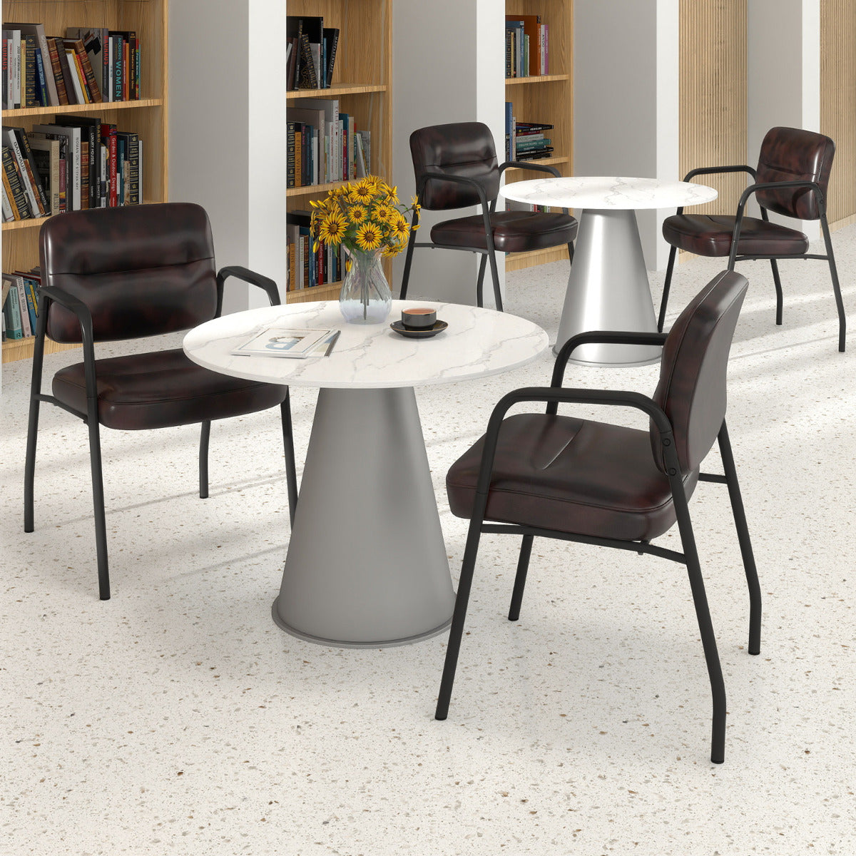 Set of 4 Waiting Room Chairs with Integrated Armrests No Wheels-Rustic Brown