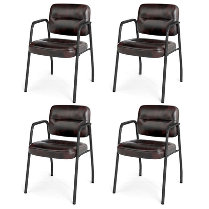 Set of 4 Waiting Room Chairs with Integrated Armrests No Wheels-Rustic Brown