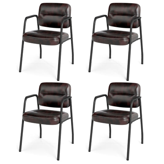 Set of 4 Waiting Room Chairs with Integrated Armrests No Wheels-Rustic Brown
