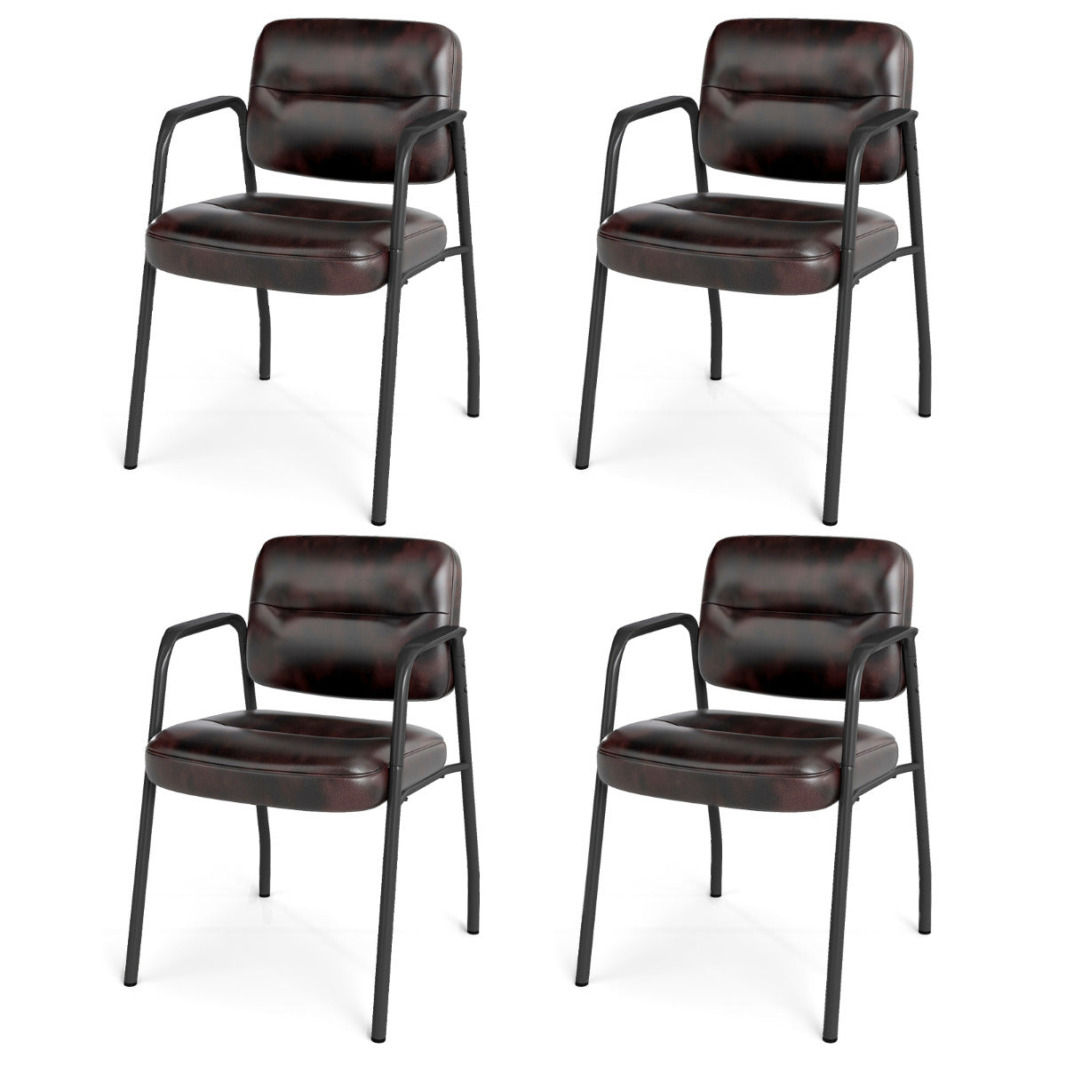 Set of 4 Waiting Room Chairs with Integrated Armrests No Wheels-Rustic Brown