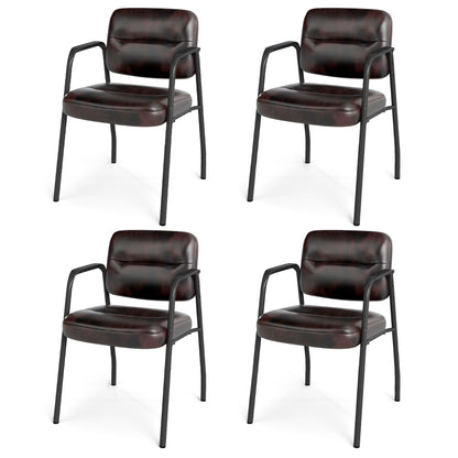 Set of 4 Waiting Room Chairs with Integrated Armrests No Wheels-Rustic Brown