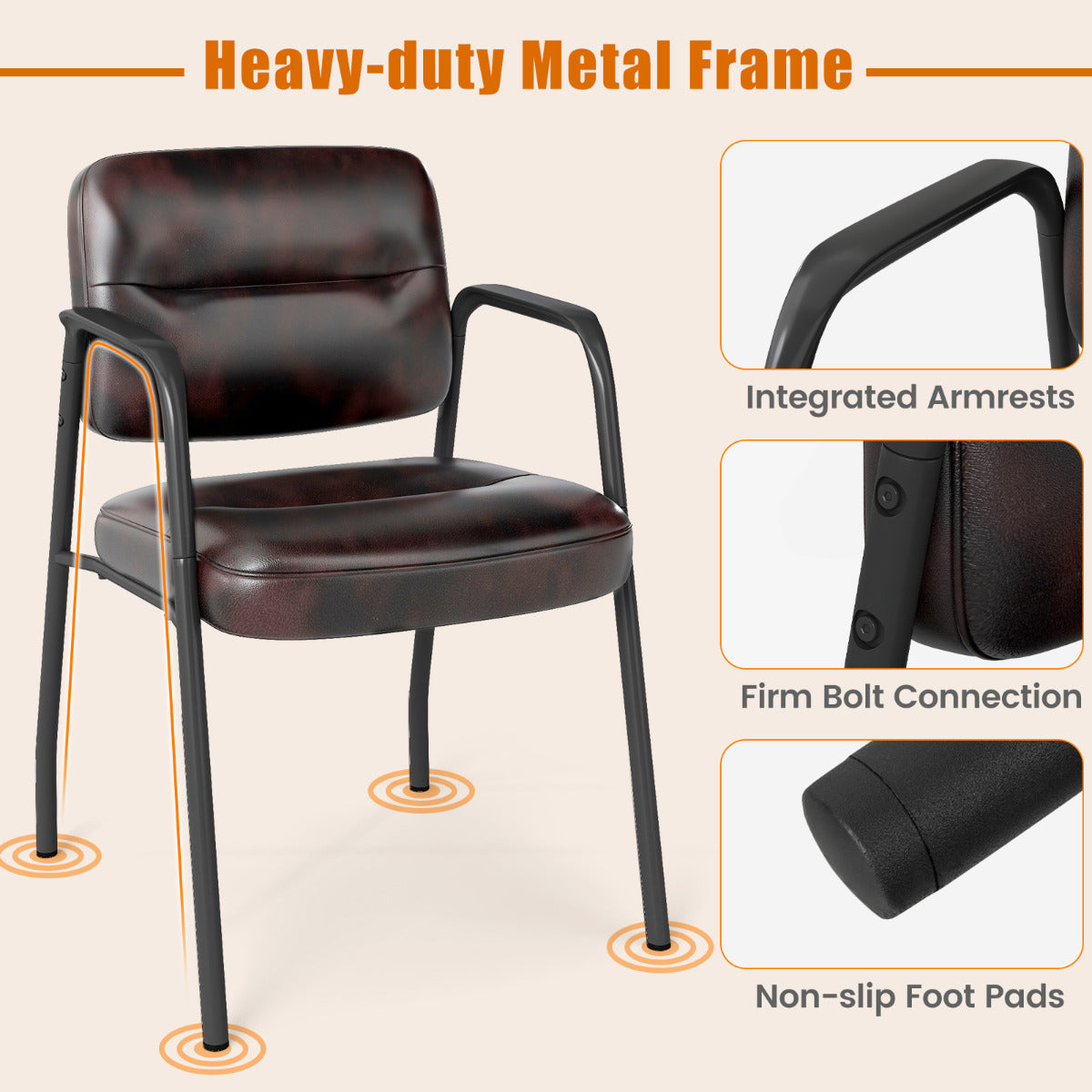 Set of 4 Waiting Room Chairs with Integrated Armrests No Wheels-Rustic Brown