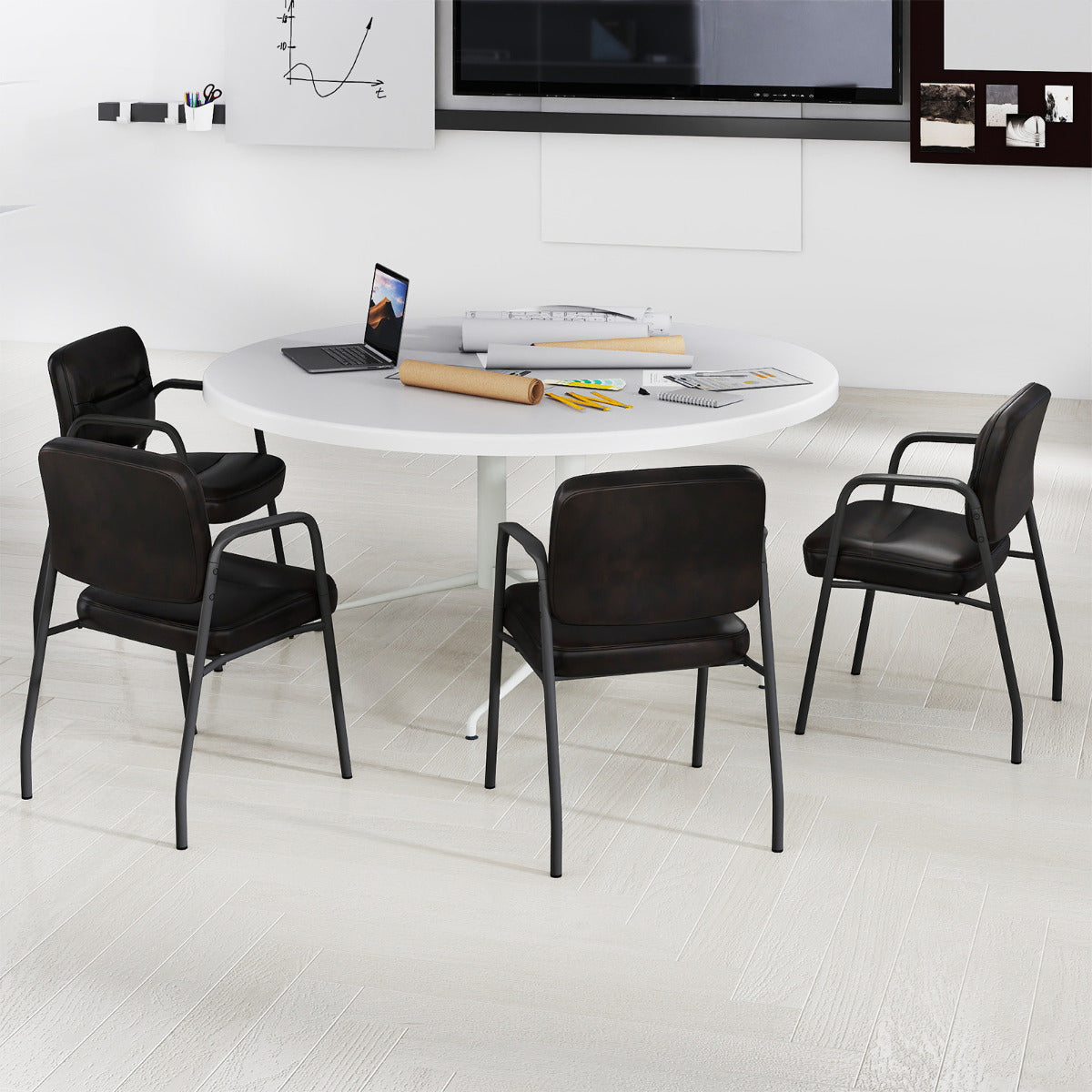 Set of 4 Waiting Room Chairs with Integrated Armrests No Wheels-Brown