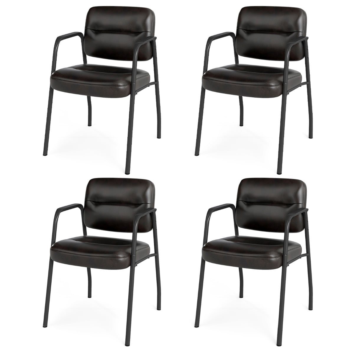 Set of 4 Waiting Room Chairs with Integrated Armrests No Wheels-Brown