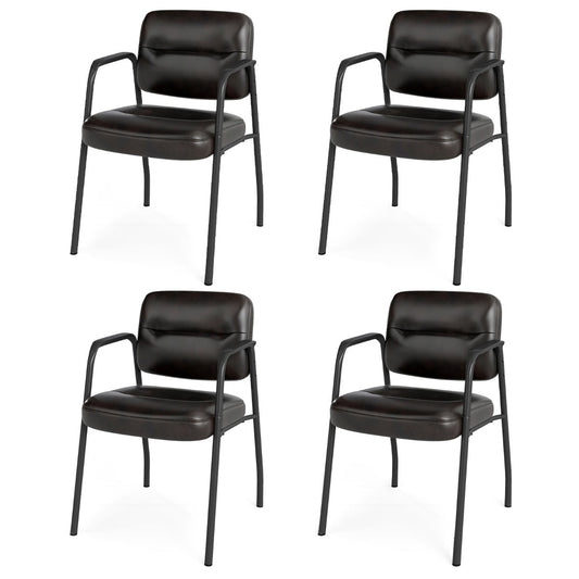 Set of 4 Waiting Room Chairs with Integrated Armrests No Wheels-Brown
