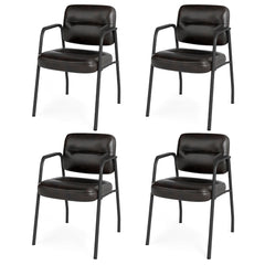 Set of 4 Waiting Room Chairs with Integrated Armrests No Wheels-Brown