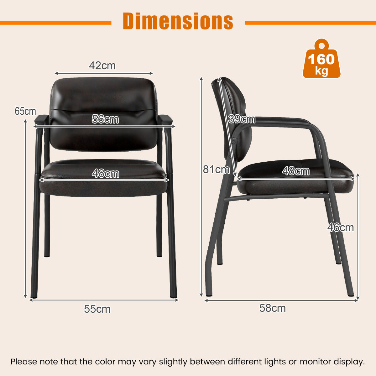 Set of 4 Waiting Room Chairs with Integrated Armrests No Wheels-Brown