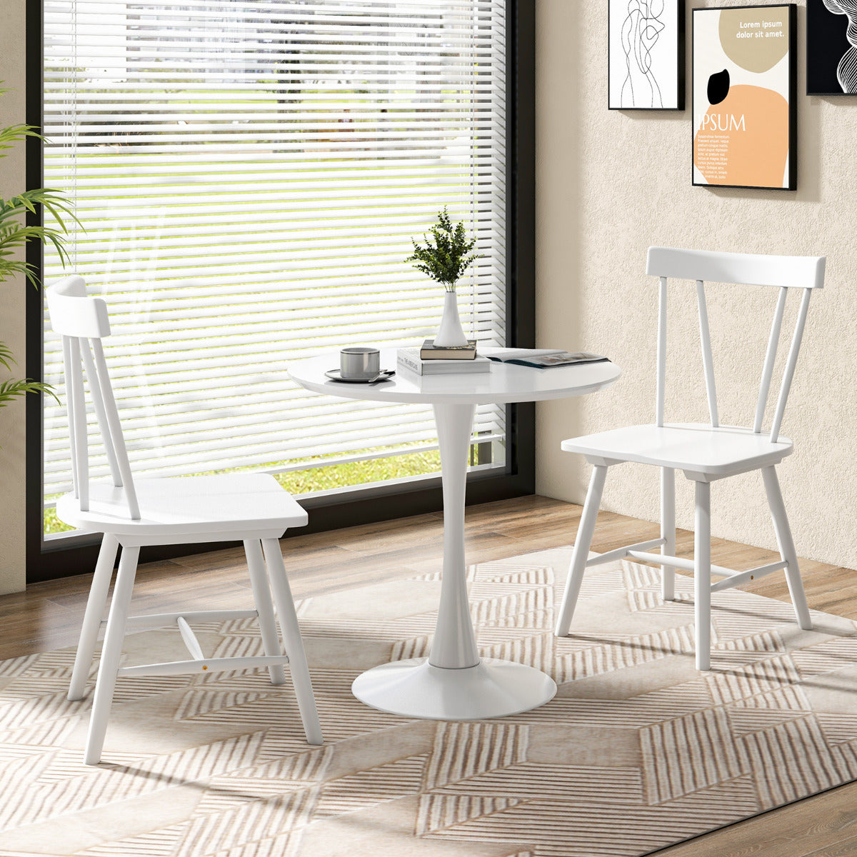Set of 4 Windsor Chairs with Solid Rubber Wood Frame
