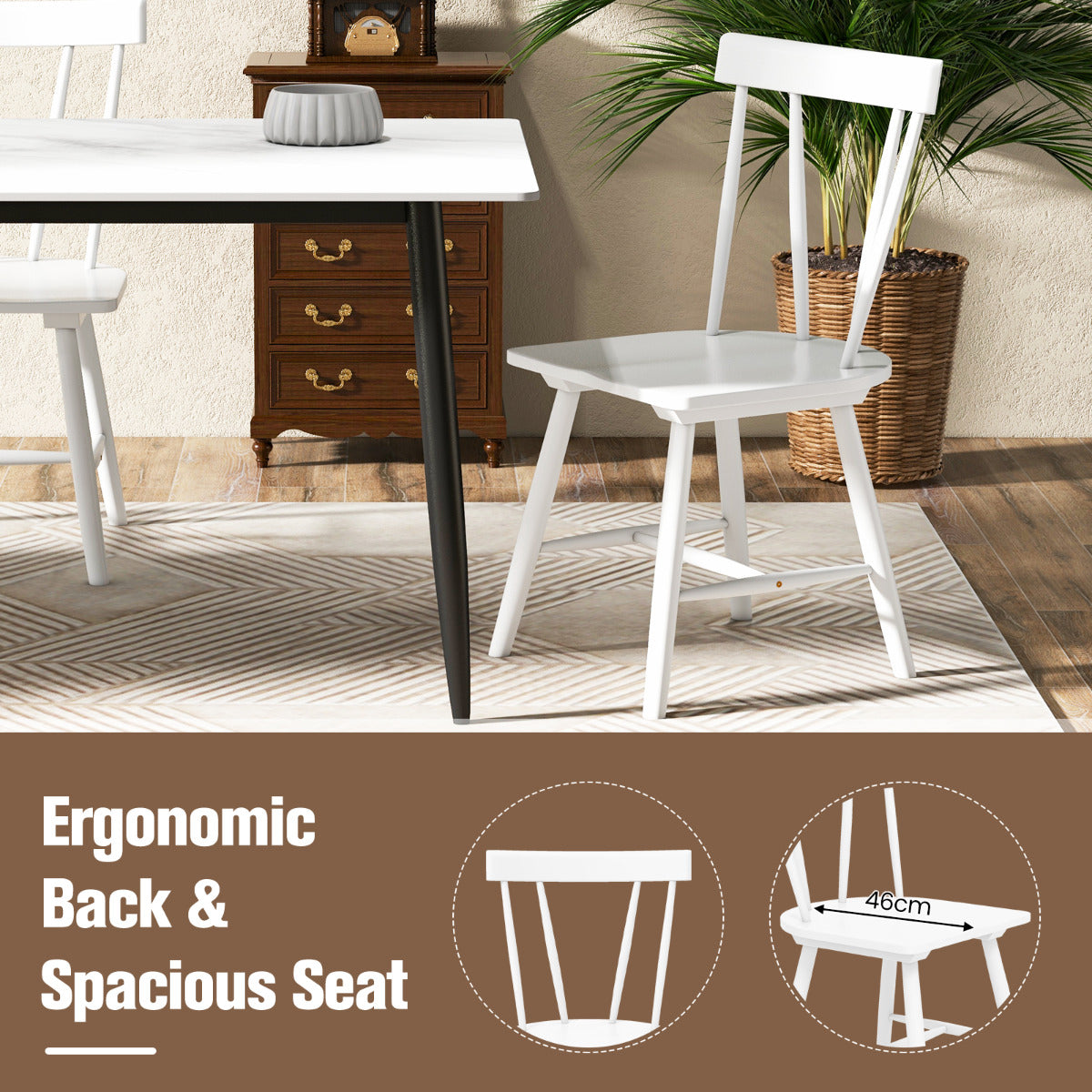 Set of 4 Windsor Chairs with Solid Rubber Wood Frame