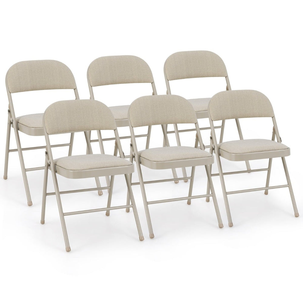 Set of 6 Folding Fabric Padded Chairs&amp;nbsp;with Sponge Seat&amp;nbsp;and Backrest-Beige