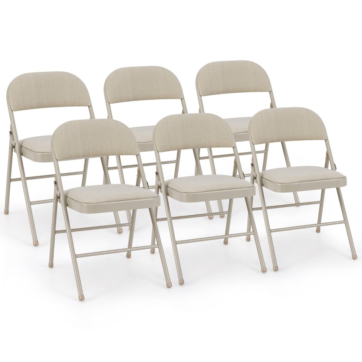 Set of 6 Folding Fabric Padded Chairs&amp;nbsp;with Sponge Seat&amp;nbsp;and Backrest-Beige