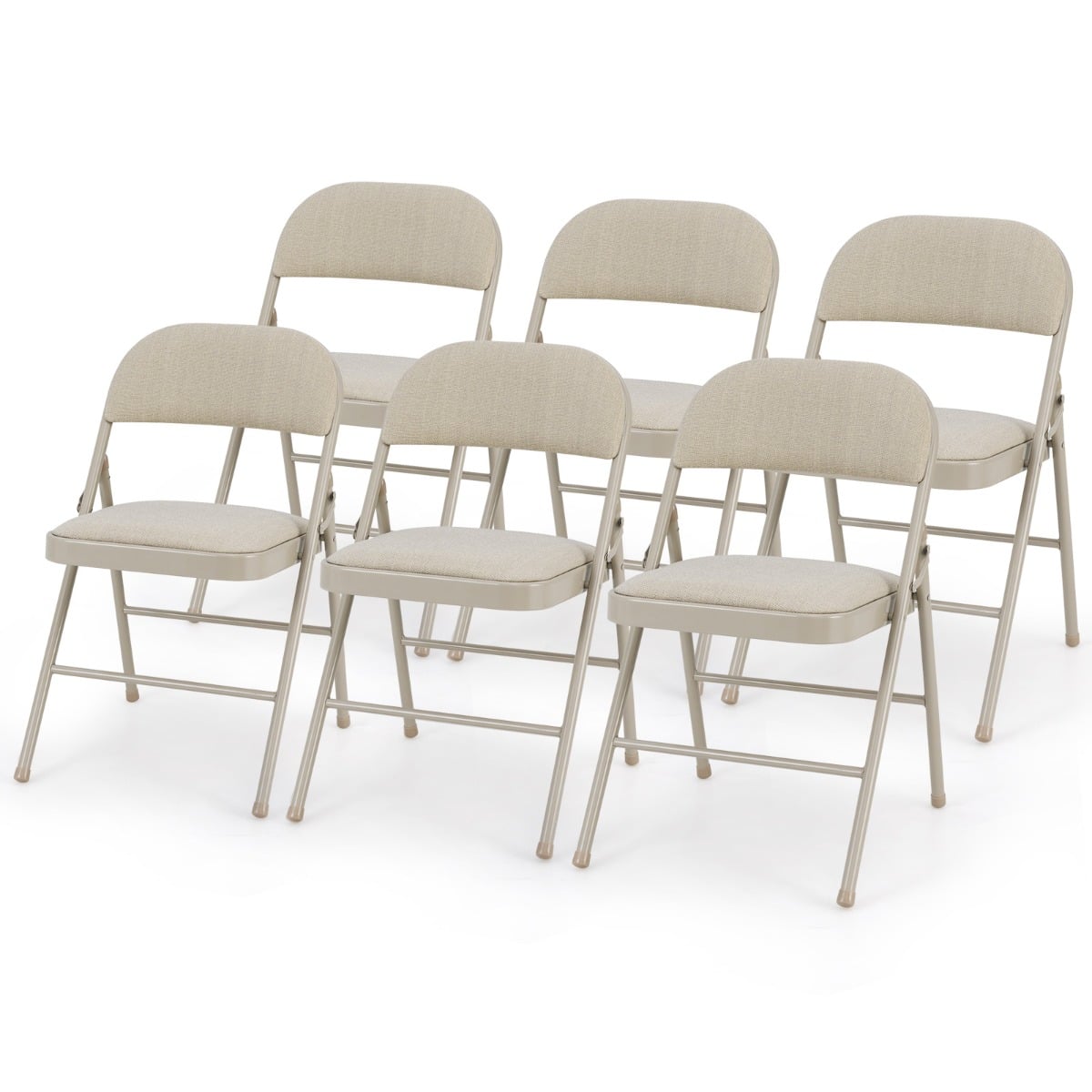 Set of 6 Folding Fabric Padded Chairs&amp;nbsp;with Sponge Seat&amp;nbsp;and Backrest-Beige