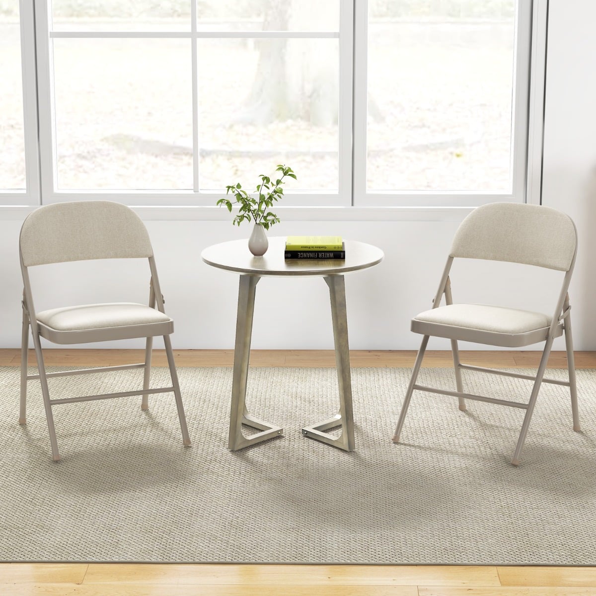 Set of 6 Folding Fabric Padded Chairs&amp;nbsp;with Sponge Seat&amp;nbsp;and Backrest-Beige