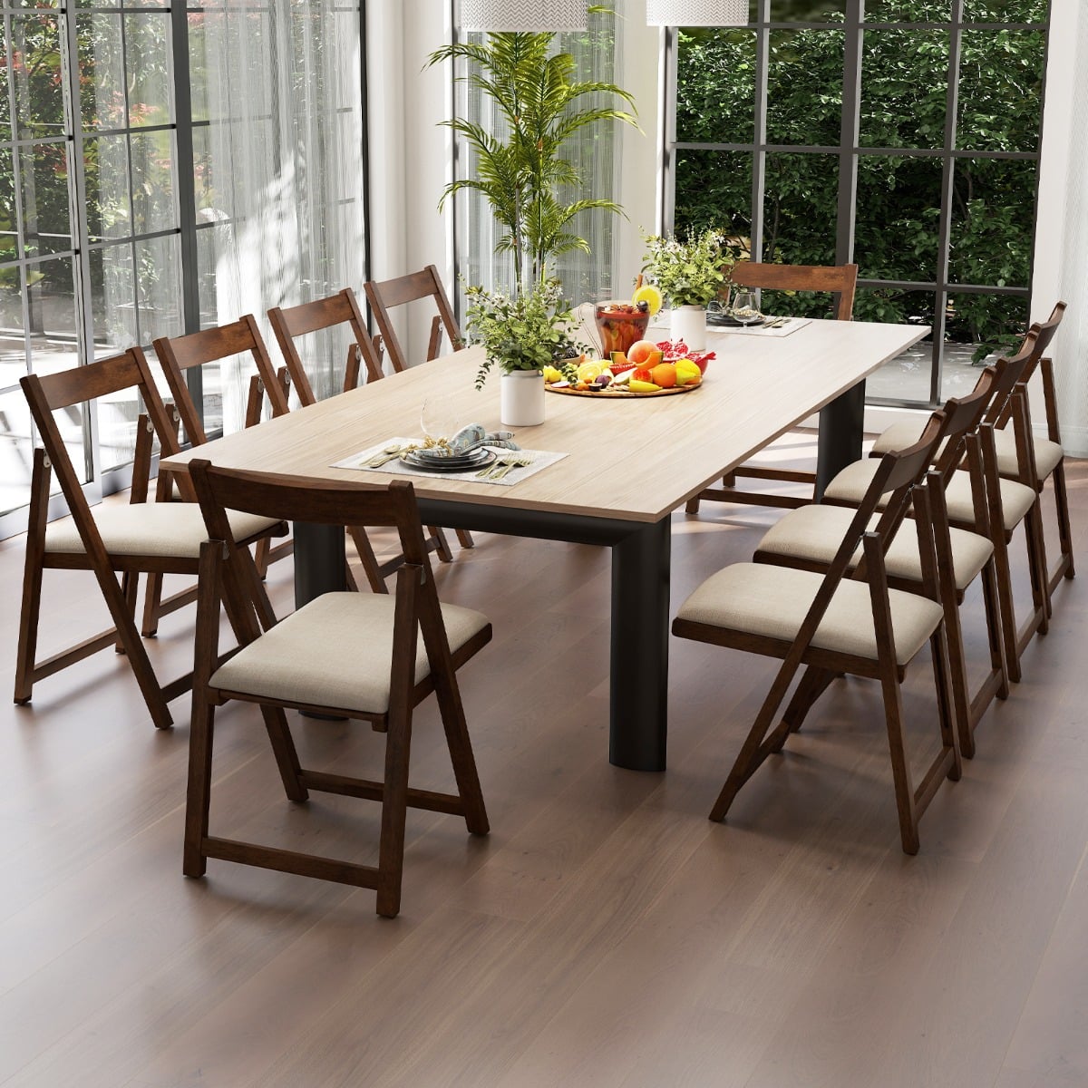 Set of 8 Foldable Dining Chair with Padded Seat and Curved Backrest