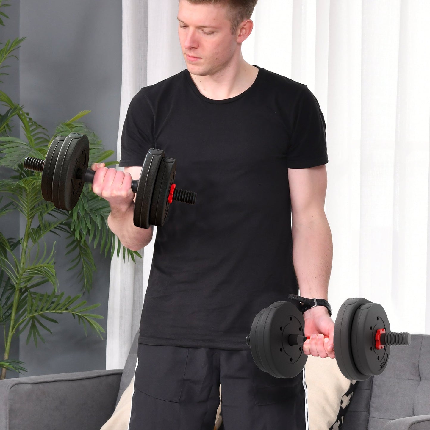 HOMCOM 15kg 2 in 1 Adjustable Dumbbells Weight Set, Dumbbell Hand Weight Barbell for Weight Training, Black