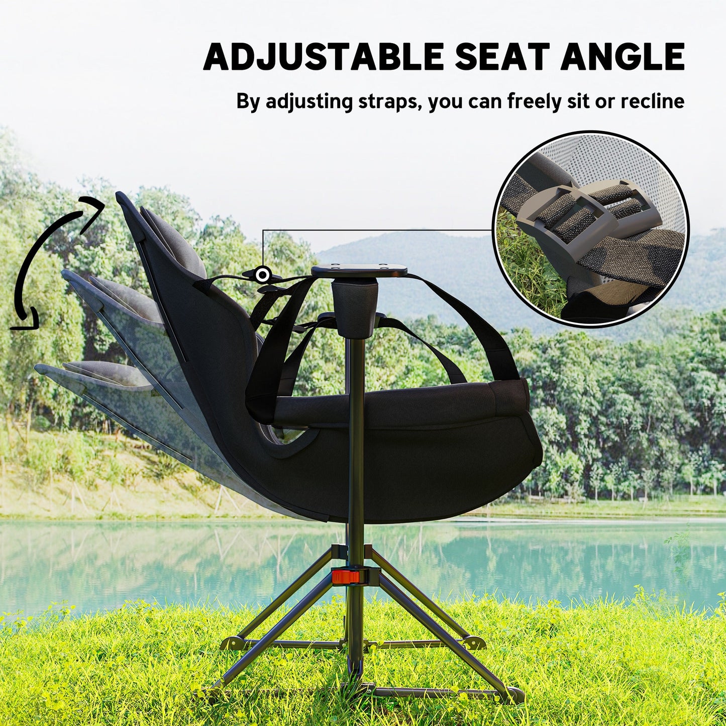 Outsunny Hammock Camping Chair Set of 2, Adjustable Back Portable Swinging Camping Chair with Cup Holder, Headrest, Padded Seat and Carry Bag for Travel Fishing Hiking, Black