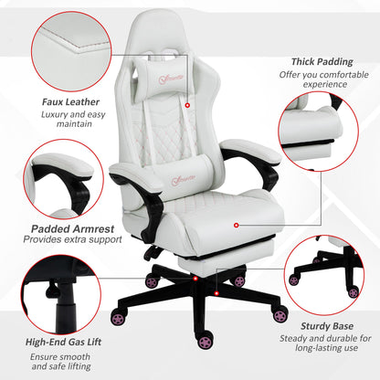 Vinsetto Computer Gaming Chair with Footrest, Video Gaming Chair for Adults with 130¡ Reclining Back, Desk Chair with Lumbar Support and Adjustable Height, White