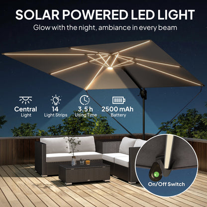 Outsunny 3 x 3 m Garden Cantilever Parasol w/ Light, Cover, UPF50+ Patio Umbrella w/ Wind Protection, 360Â° Rotation, Dark Grey