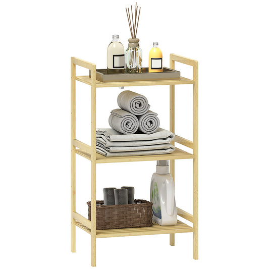 HOMCOM Three-Tier Bamboo Adjustable Shelf Storage Unit